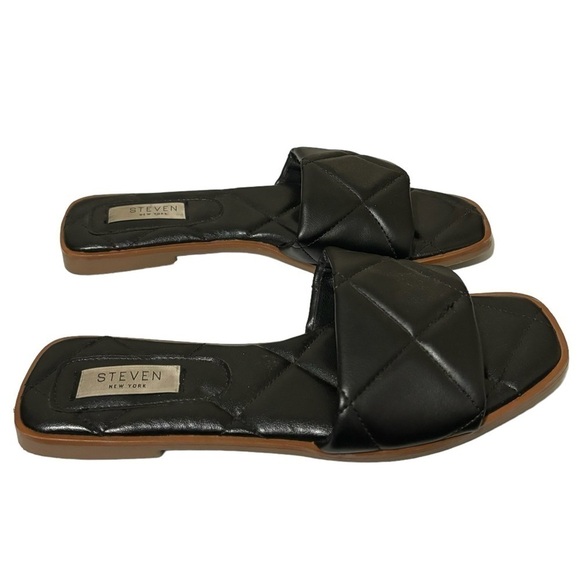 Steven New York by Steve Madden Black Holyn Quilted Flat Slide Sandals Size 7 - Picture 9 of 11